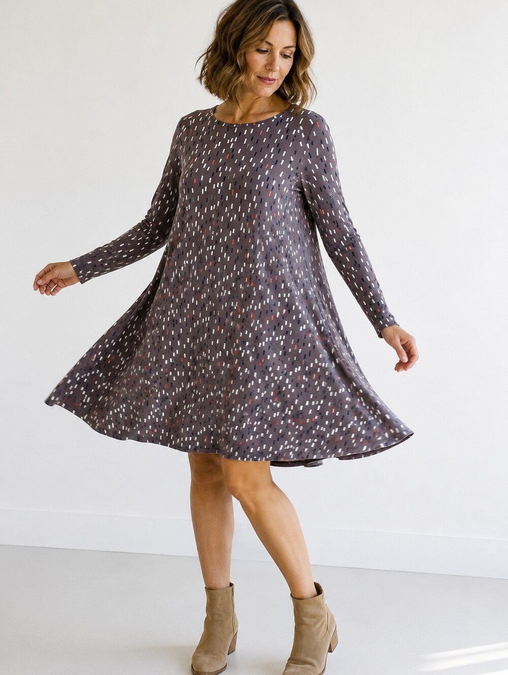 Boden Gray Swing Dress Long Sleeve